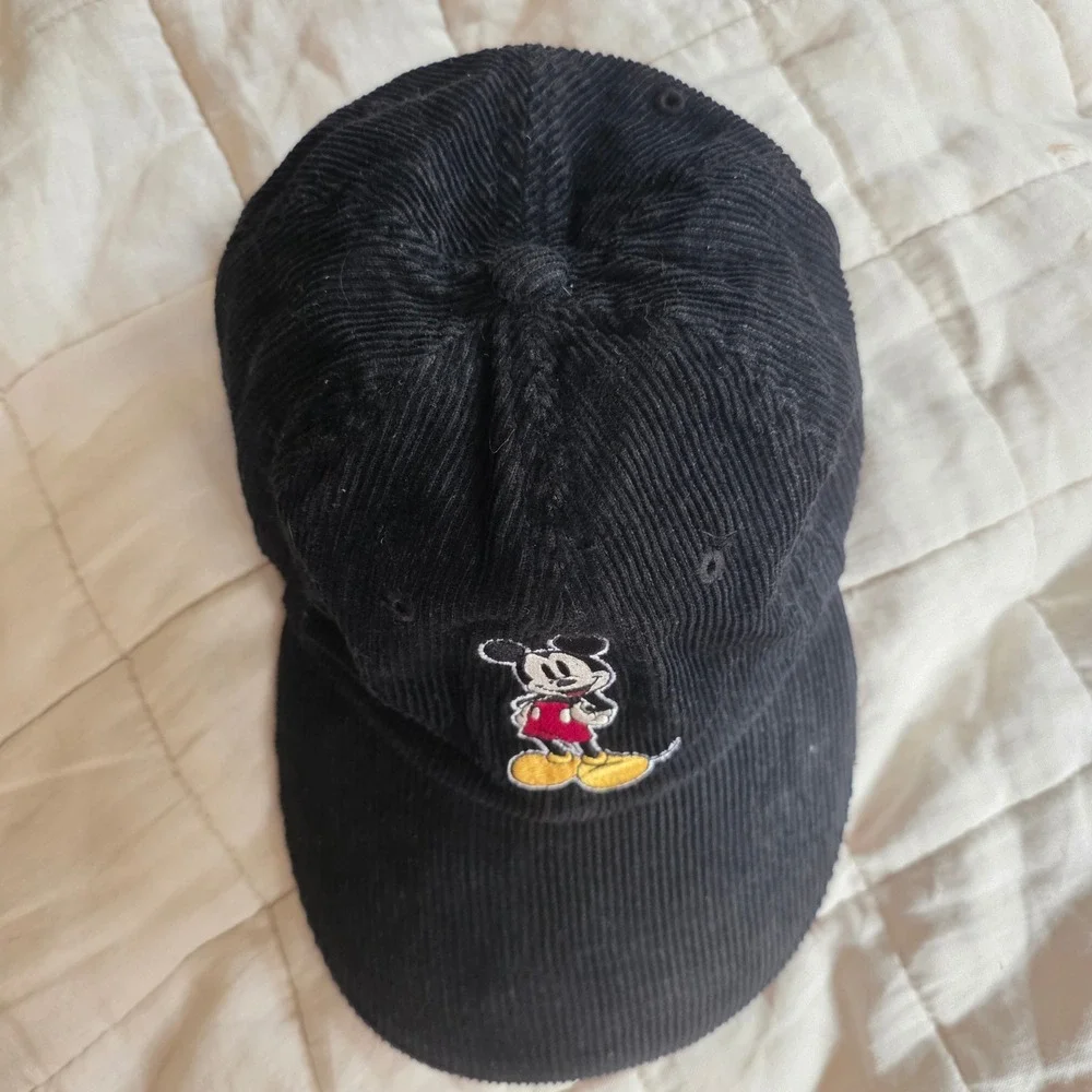 Disney Store Baseball Cap Unisex OS Black Patch Mickey Mouse Corduroy Hat
